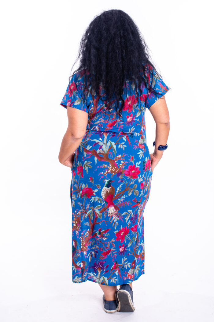 Jalabiya dress | Uniquely designed dress - Colorful print on a blue background by comfort zone boutique