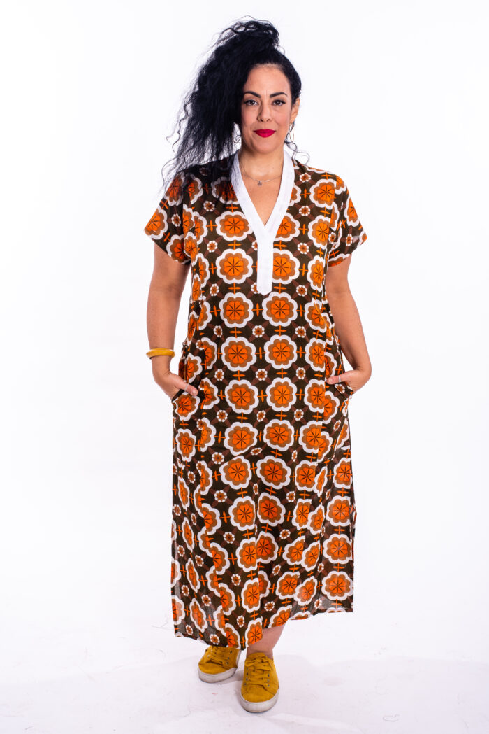 Jalabiya dress | Uniquely designed dress – raving retro print by comfort zone boutique