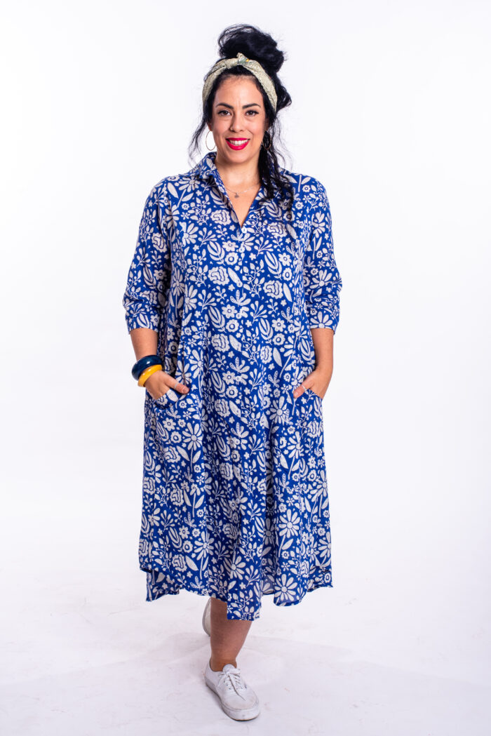 Aiya’le dress | Uniquely designed oversize dress - Blue dress with romantic print