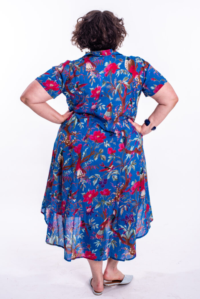 Aiya’le dress | Uniquely designed oversize dress - Colorful print on a blue background