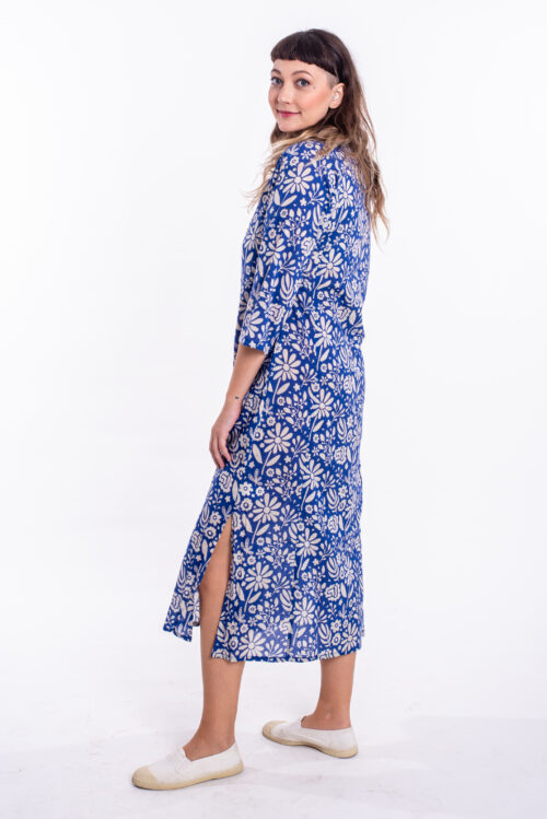 Jalabiya dress | Uniquely designed dress - Blue dress with romantic print by comfort zone boutique