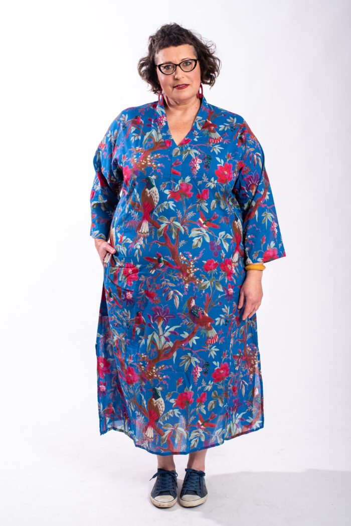 Jalabiya dress | Uniquely designed dress - Colorful print on a blue background by comfort zone boutique