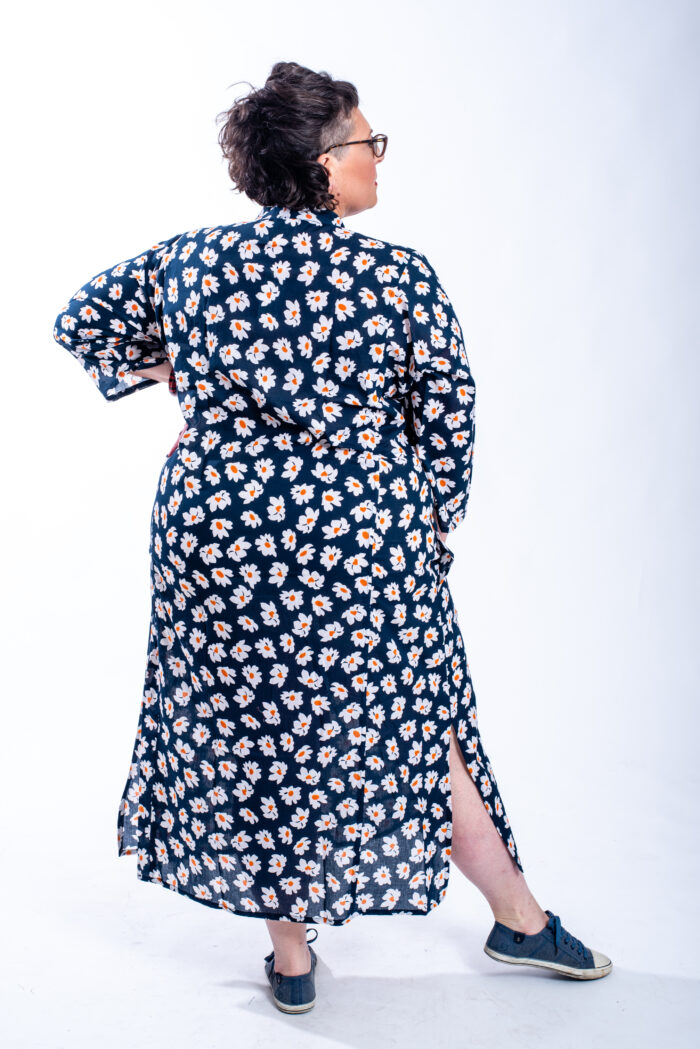 Jalabiya dress | Uniquely designed dress - Floral print on a dark blue dress by comfort zone boutique
