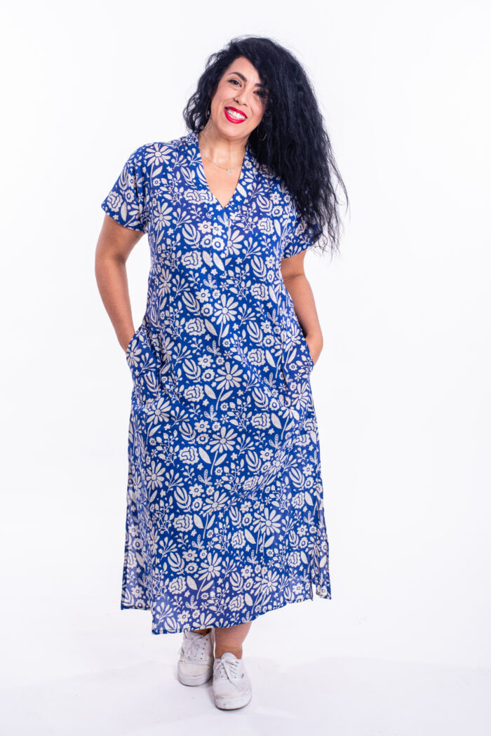 Jalabiya dress | Uniquely designed dress - Blue dress with romantic print by comfort zone boutique