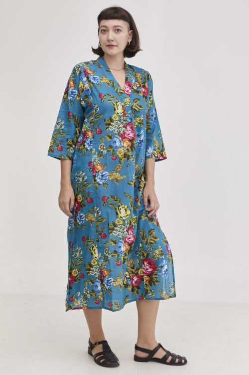 Jalabiya dress | Uniquely designed dress –Turquoise dress with colorful rose print