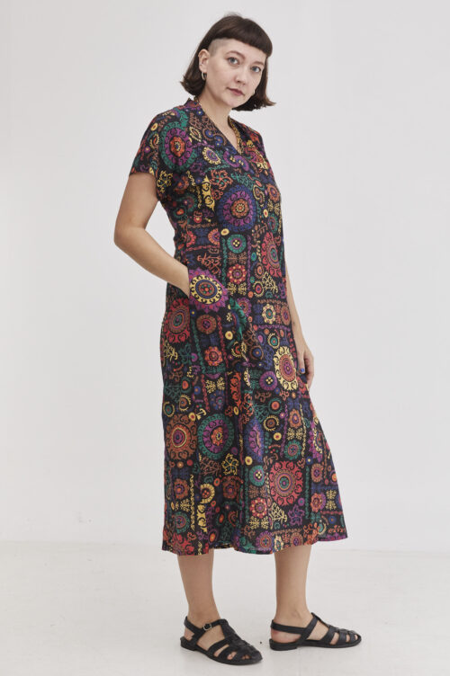 Jalabiya dress | Uniquely designed dress – black dress with a colorful mandala print