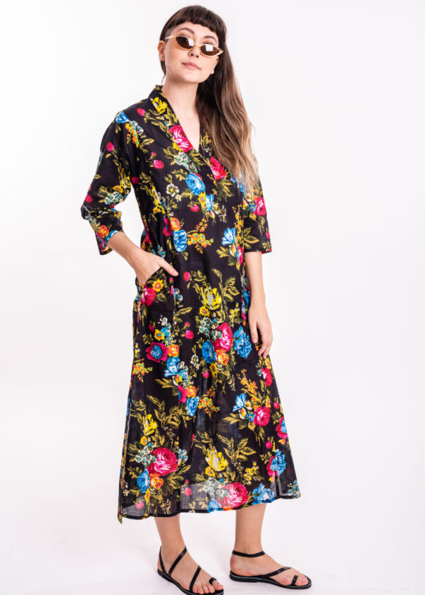 Jalabiya dress | Uniquely designed dress – Black dress with colorful rose print