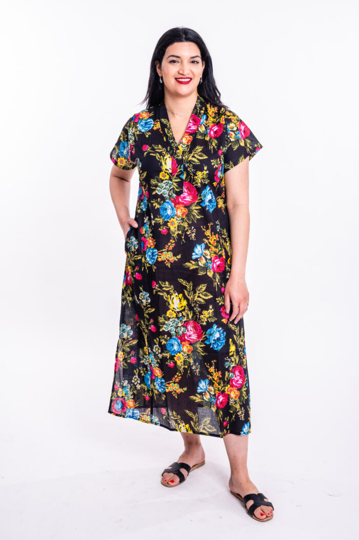 Jalabiya dress | Uniquely designed dress – Black dress with colorful rose print