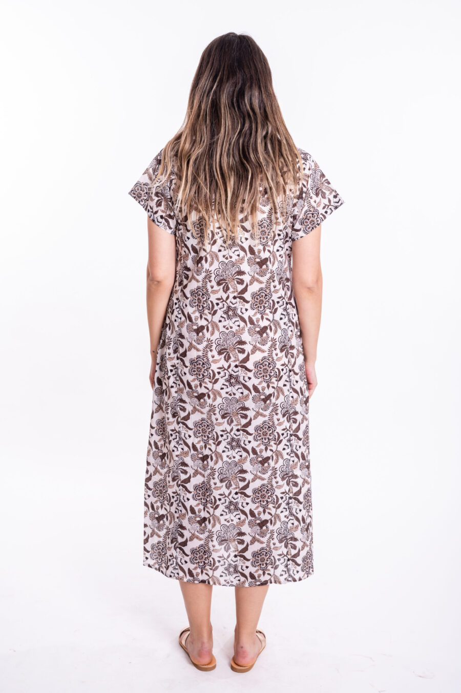 Jalabiya dress | Uniquely designed dress - white dress with a brown floral print