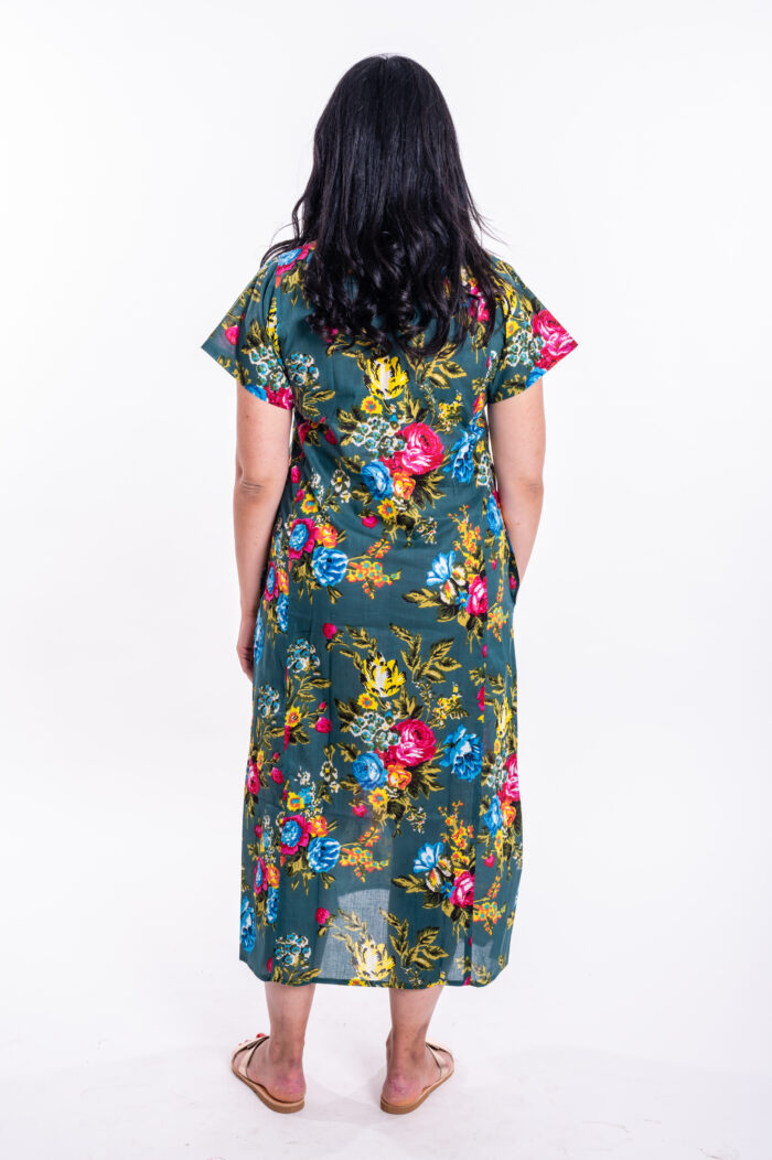 Jalabiya dress | Uniquely designed dress – Green dress with colorful rose print
