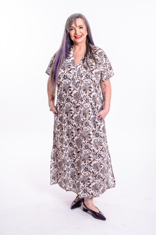 Jalabiya dress | Uniquely designed dress - white dress with a brown floral print