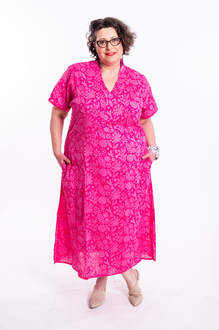 Jalabiya dress | Uniquely designed dress – Pink dress with light-pink floral print