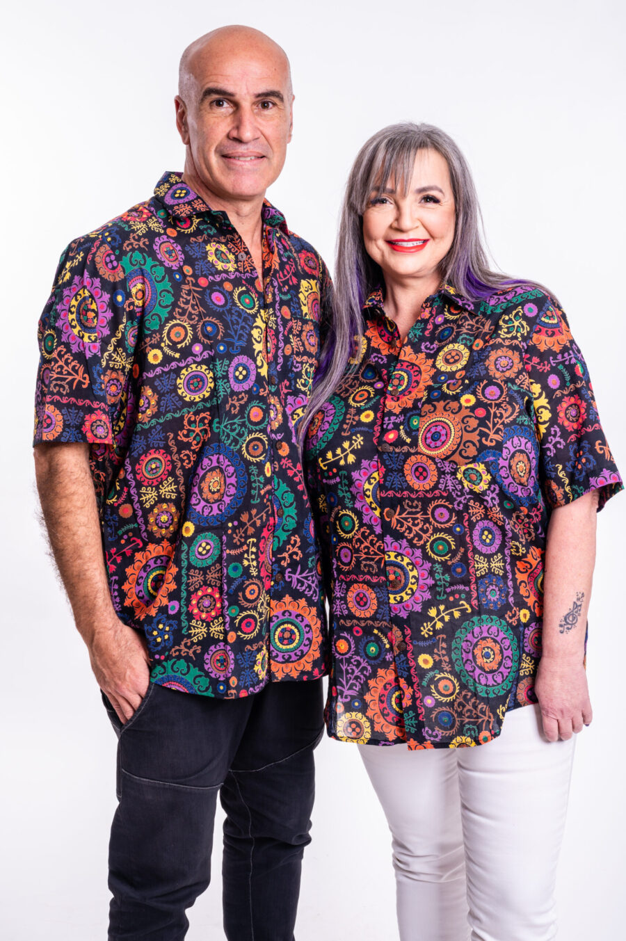 Unisex buttoned shirt for men and women | A Black buttoned shirt with colorful mandalas print - a unique design