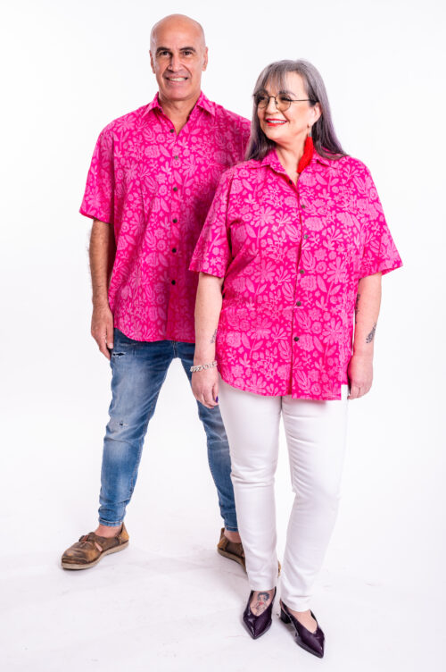 Unisex buttoned shirt for men and women | A pink buttoned shirt with light-pink flowers print - a unique design