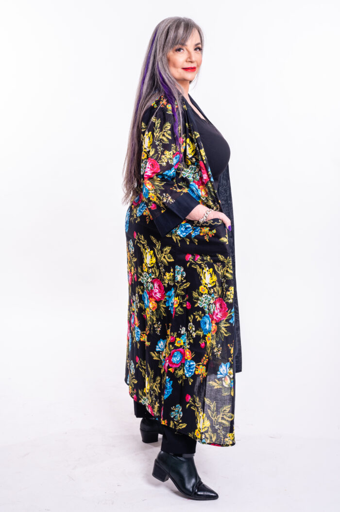 Kimono | Uniquely designed top – Black top with colorful rose print