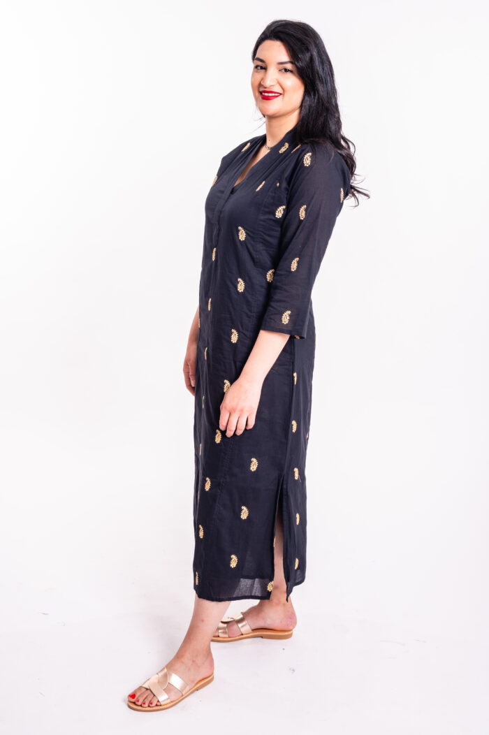 Jalabiya dress | Uniquely designed dress – Black dress adorned with gold embroidery