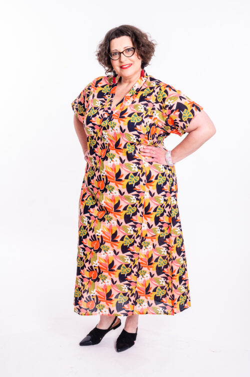 Jalabiya dress | Uniquely designed dress – light orange dress with tropical print