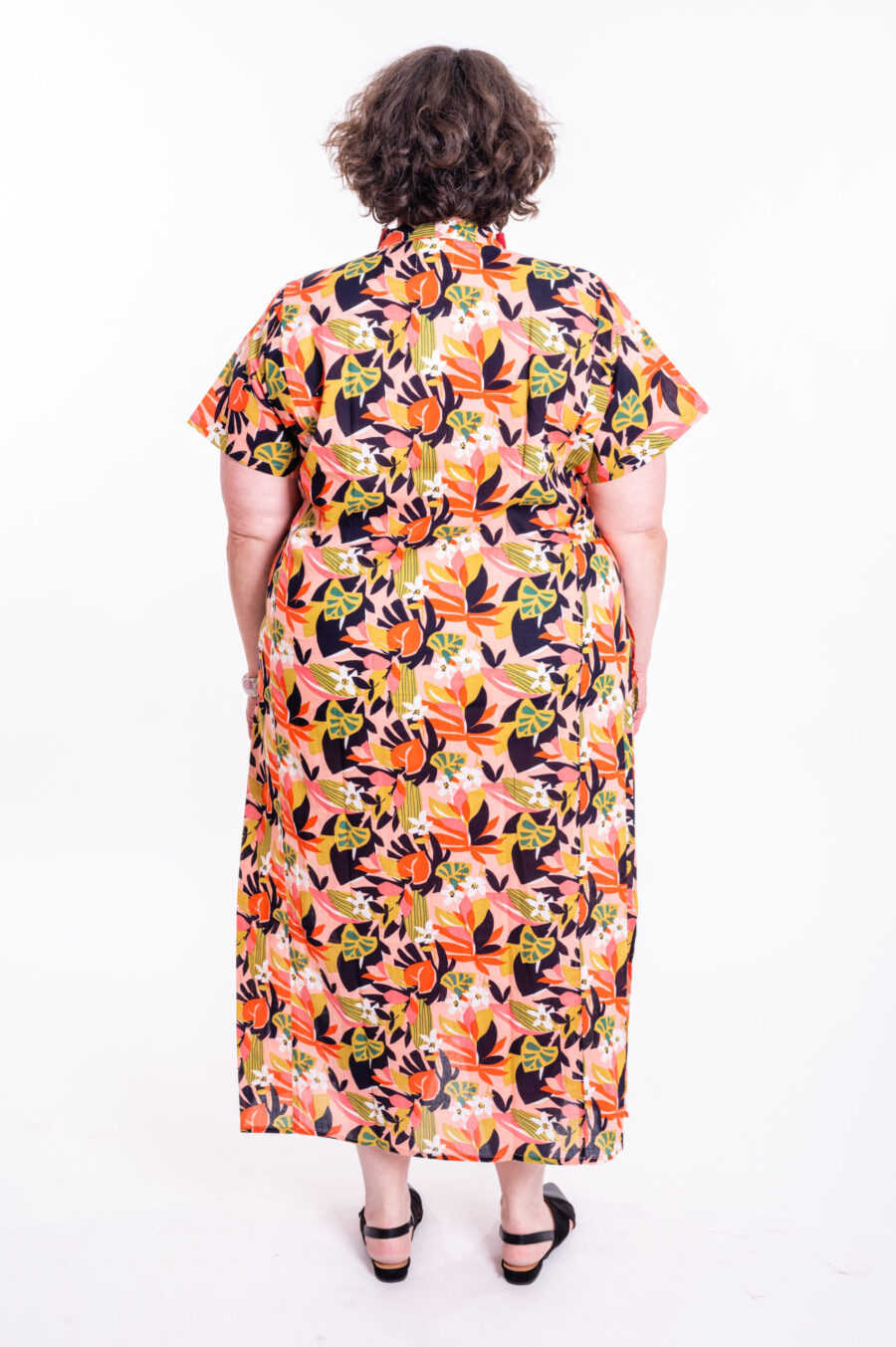 Jalabiya dress | Uniquely designed dress – light orange dress with tropical print