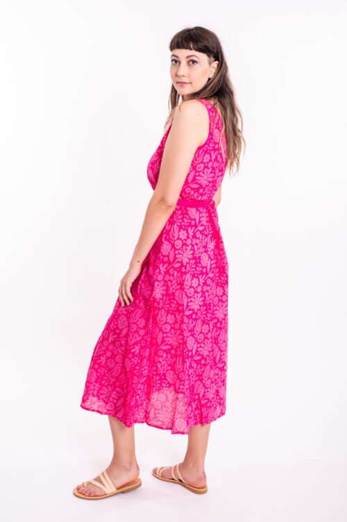 Ganesh dress | Uniquely designed dress – A shaped maxi dress – Pink dress with light-pink floral print