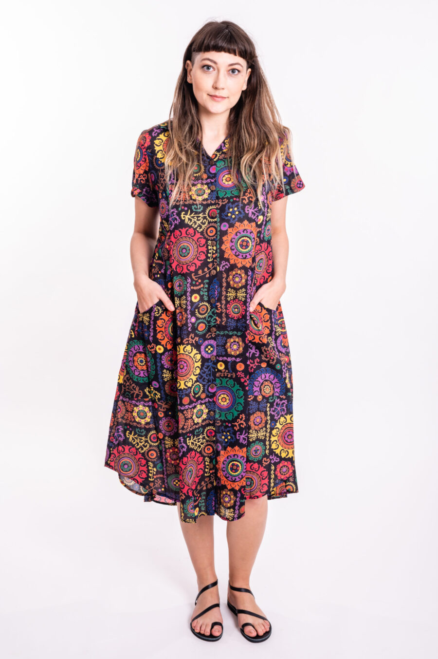 Aiya’le dress | Uniquely designed oversize dress - black dress with a colorful mandala print