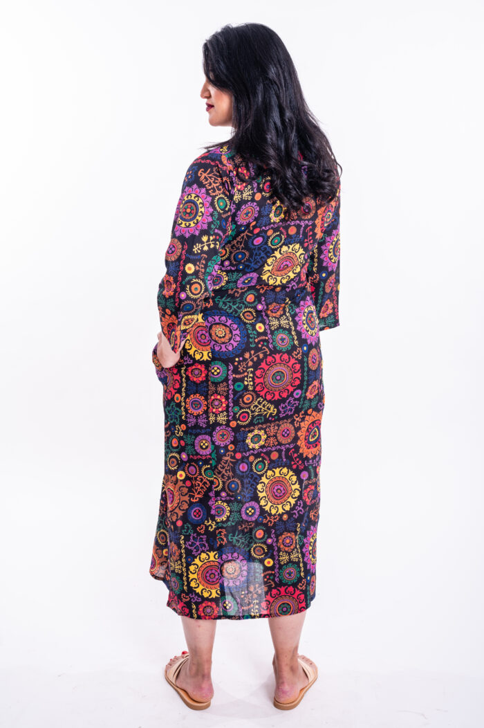 Jalabiya dress | Uniquely designed dress – black dress with a colorful mandala print