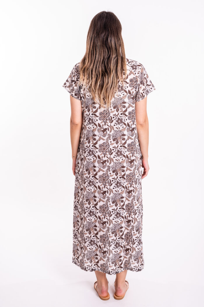 Maiko dress | Japanese dress with a unique high collar – white dress with a brown floral print