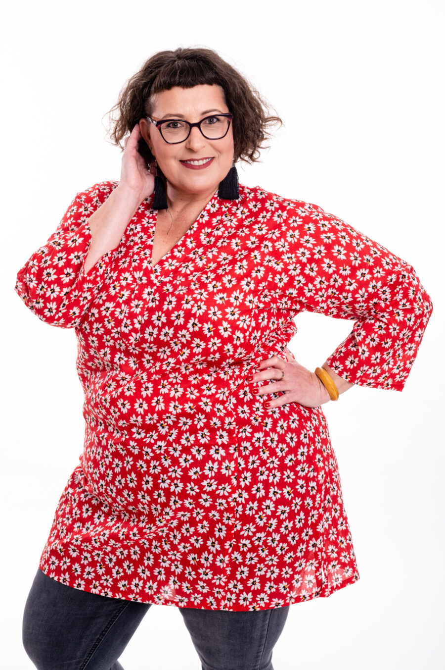 Joy tunic| Uniquely designen Tunic – Floral print on a red dress