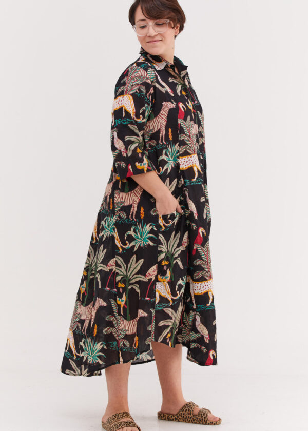 Aiya’le dress | Uniquely designed oversize dress - Safary print, black dress with animals print by comfort zone boutique