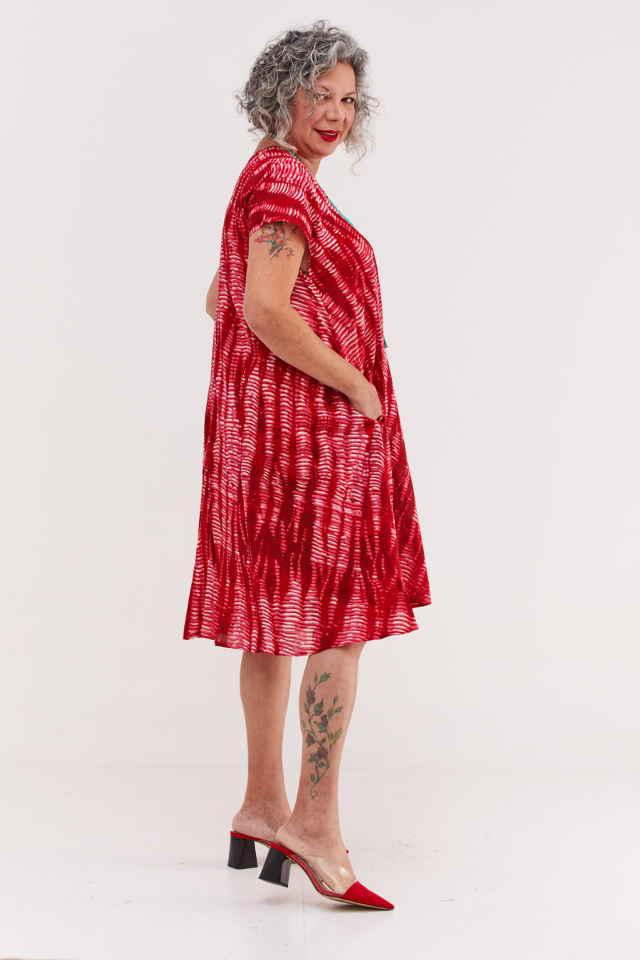 Joes dress | Uniquely designed midi oversize dress - Stone red print, pink dress with red stone-like print by comfort zone boutique