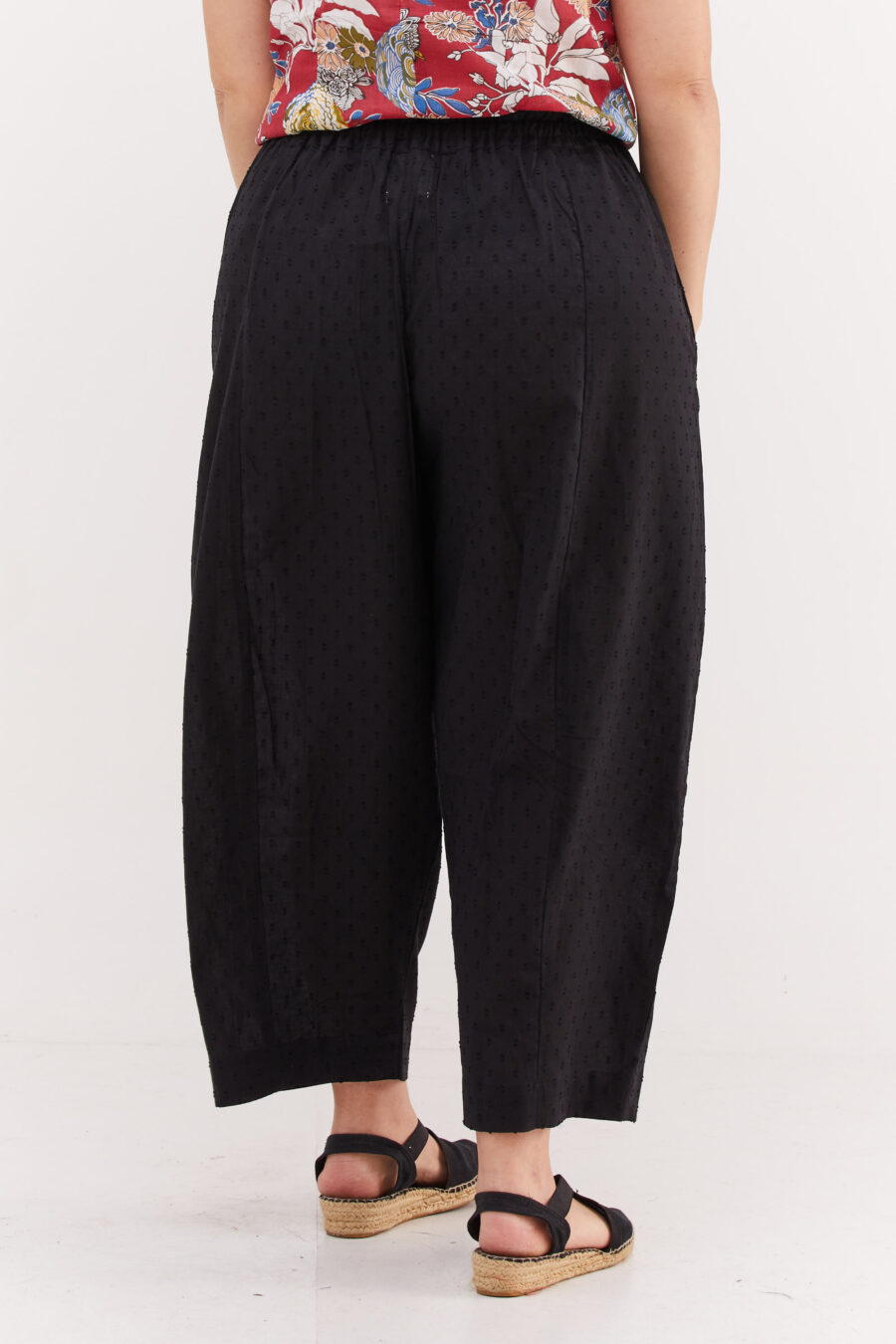 Boho chic pants| Flattering and comfortable pants – Black pants with textured black circles