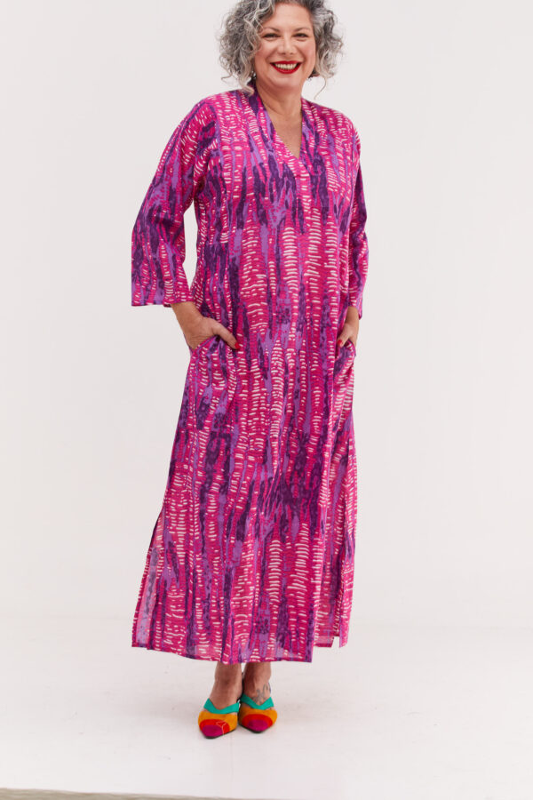 Jalabiya dress | Uniquely designed dress - Stone violet print, pink dress with violet stone-like print by comfort zone boutique