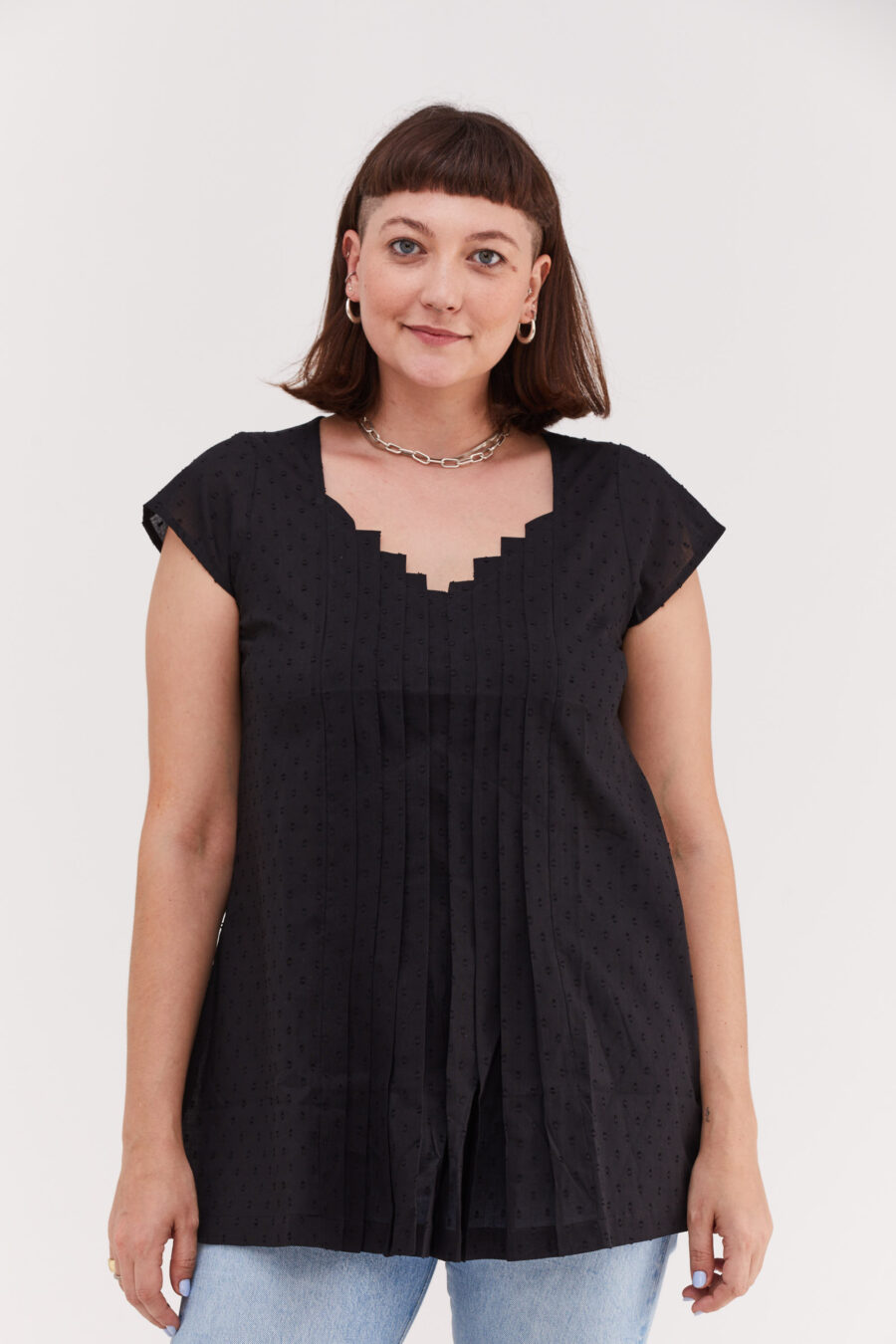 Serena tunic | Uniquely designed black dress – Black tunic with textured black circles