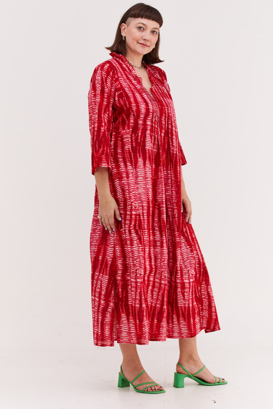 Jalabiya dress without sleeve | Uniquely designed dress - Stone red print, pink dress with red stone-like print by comfort zone boutique