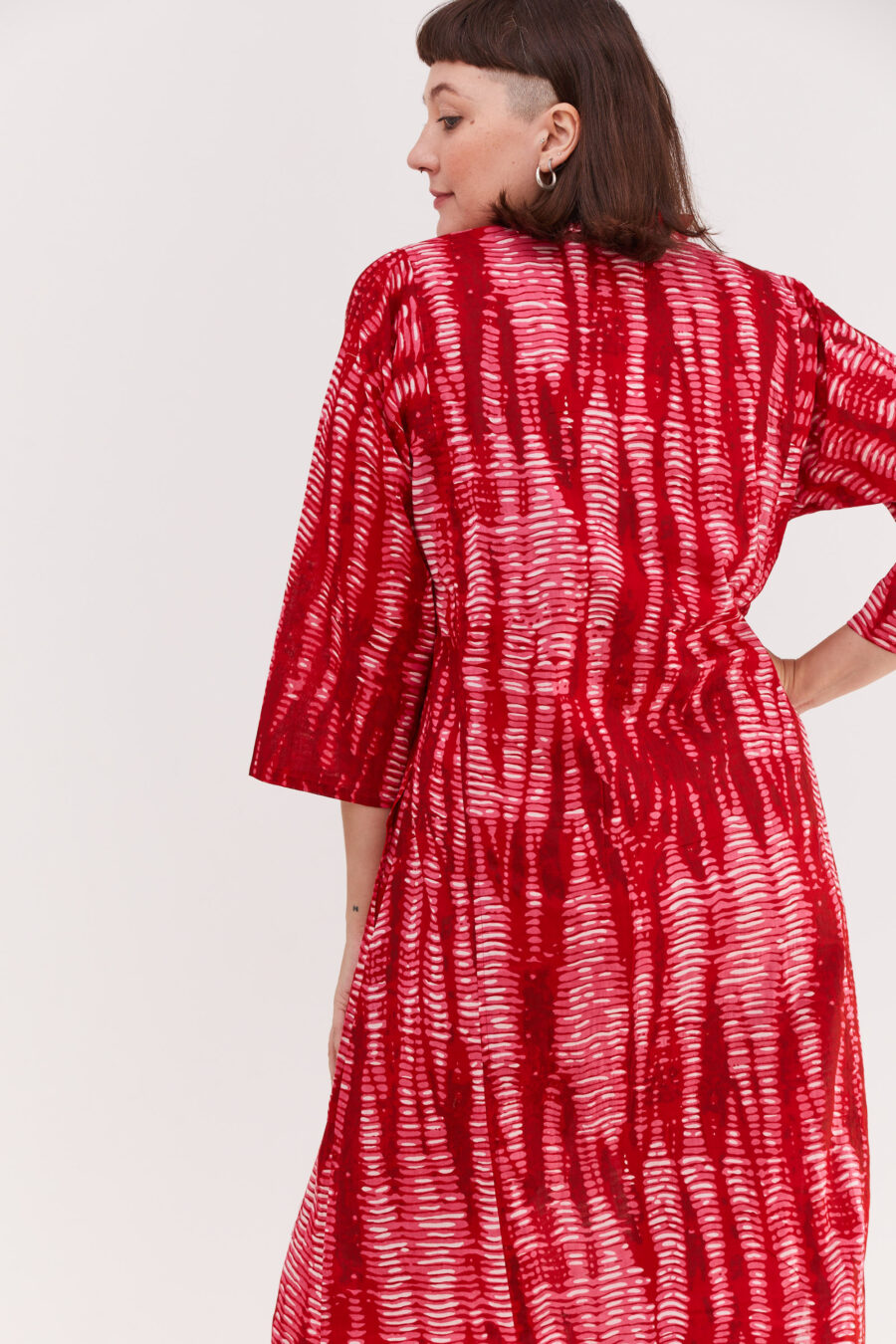 Jalabiya dress without sleeve | Uniquely designed dress - Stone red print, pink dress with red stone-like print by comfort zone boutique