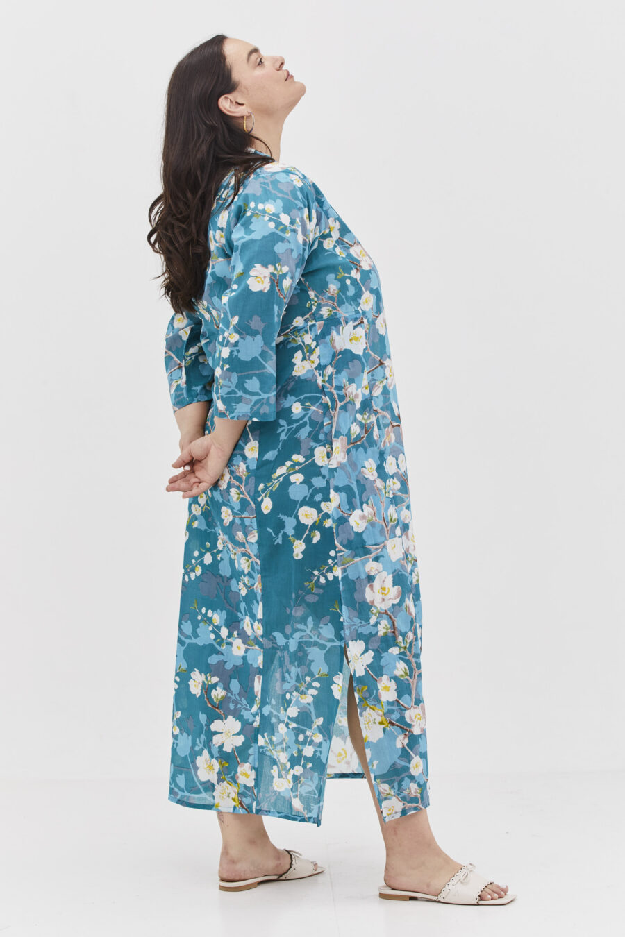 Jalabiya dress | Uniquely designed dress – Blossoming almond print on a blue background. Inspired by Vincent Van Gogh by comfort zone boutique