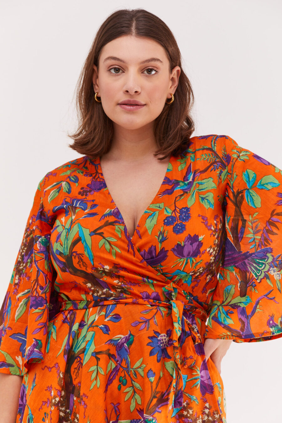 Gali dress | Wrap dress, Classic and festive dress – Orange tropicana, colorful tropical print on an orange backgroung by comfort zone boutique