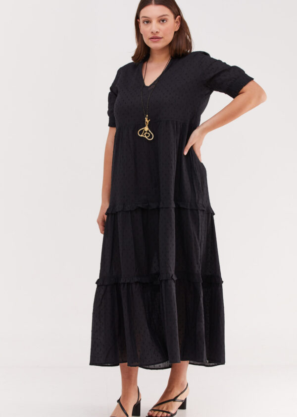 Efrat dress | Uniquely designed maxi dress - Black dress with textured black circles. by comfort zone boutique