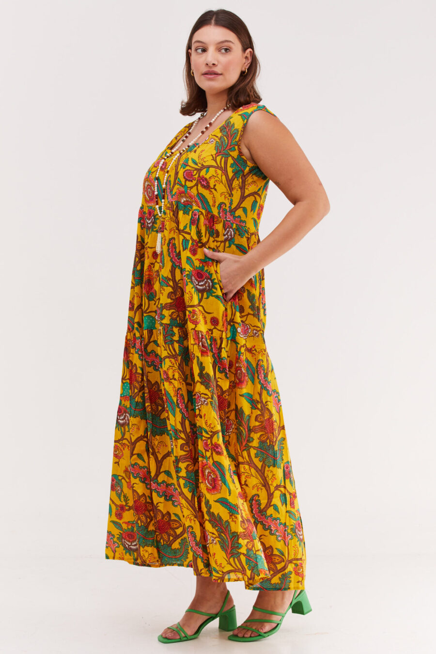 Lizi dress | Uniquely designed dress – Yellow flora print, yellow dress with colorful floral print by comfort zone boutique.