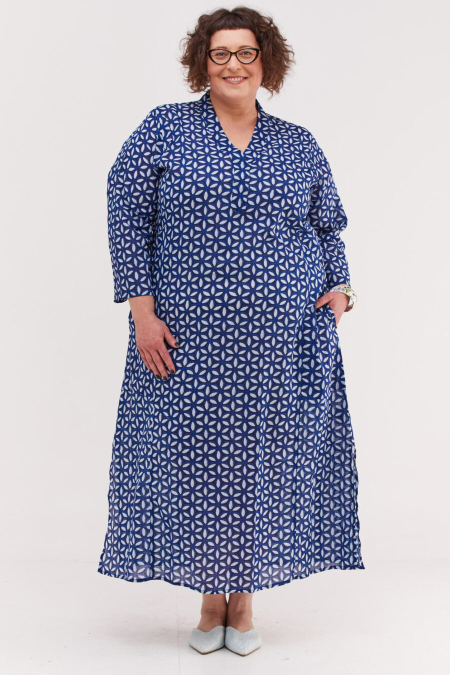 Jalabiya dress | Uniquely designed dress - Flower of life, blue dress with flower of life print in Light blue and black shades by comfort zone boutique