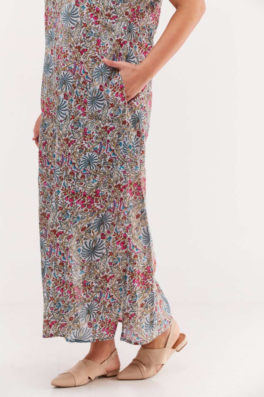 Jalabiya dress | Uniquely designed dress – Libi print, serene floral print on a grey dress by comfort zone boutique