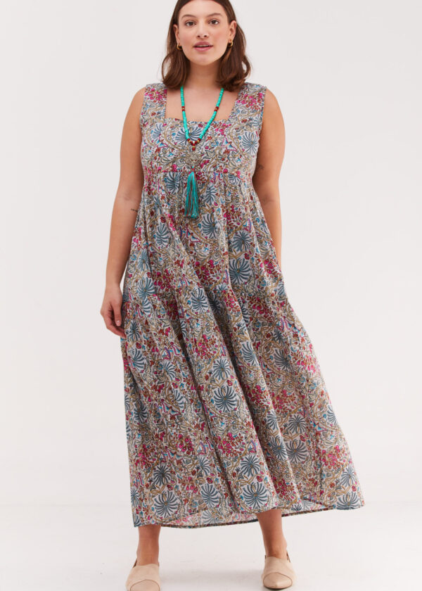 Lizi dress | Uniquely designed dress – Libi print, serene floral print on a grey dress by comfort zone boutique.
