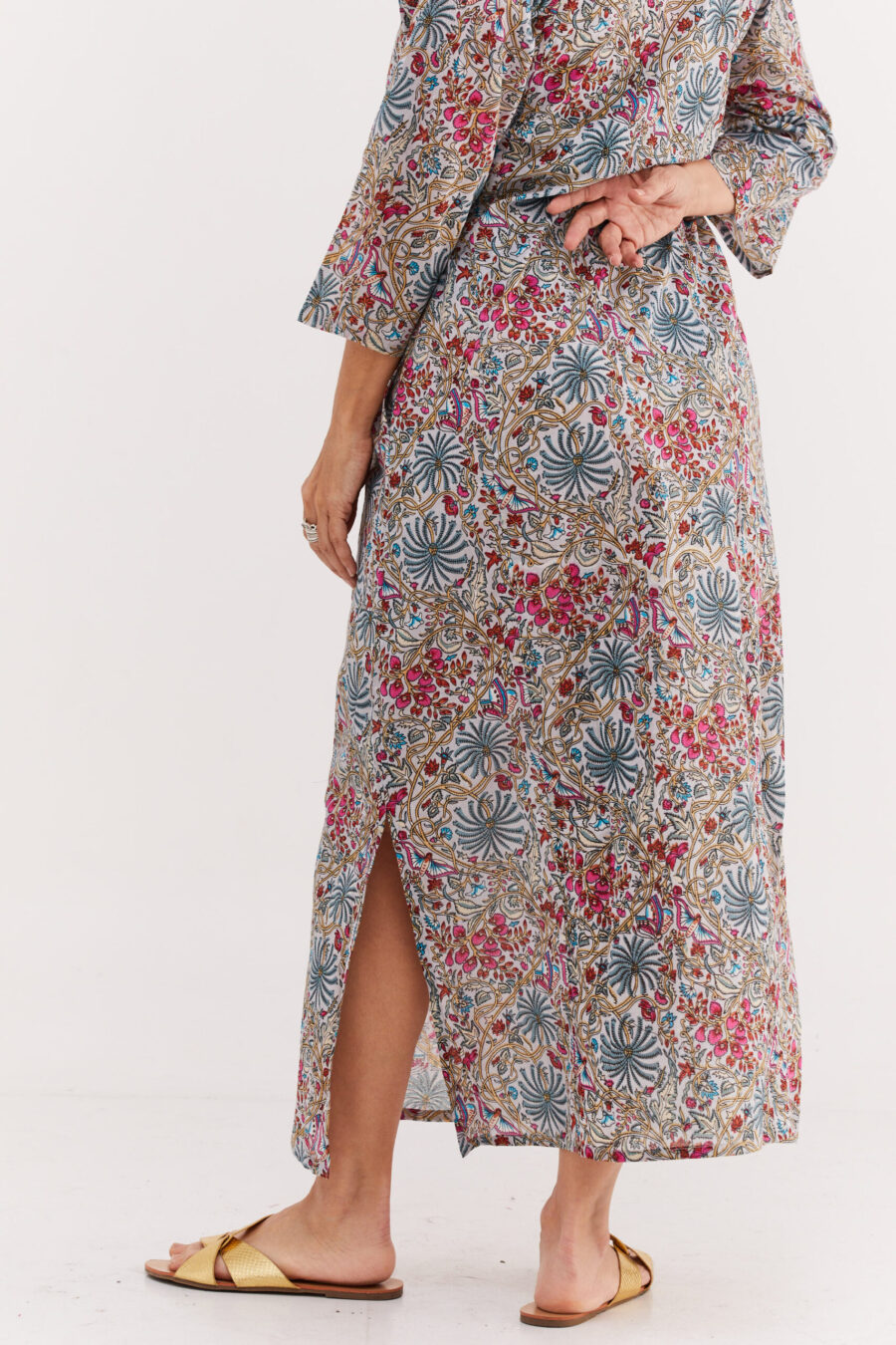 Jalabiya dress | Uniquely designed dress - Libi print, serene floral print on a grey dress by comfort zone boutique