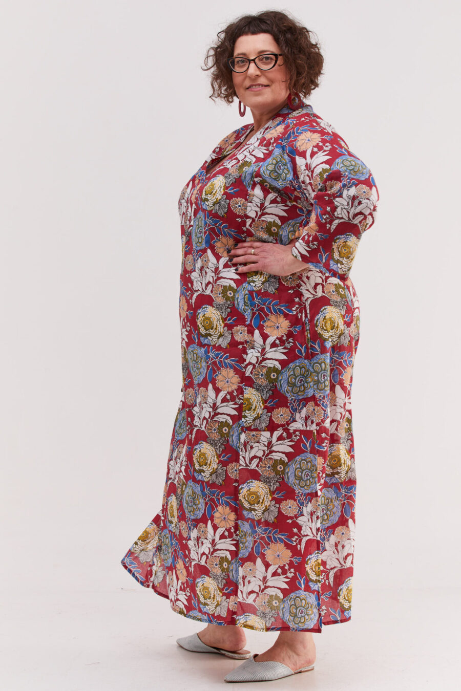 Jalabiya dress | Uniquely designed dress - Red blossom, colorful floral print on a red dress by comfort zone boutique