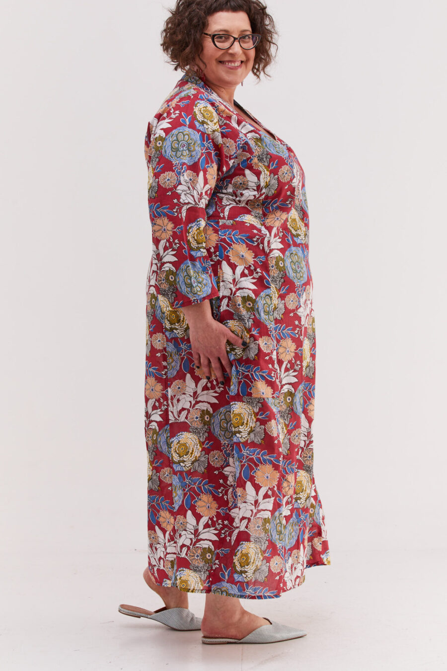 Jalabiya dress | Uniquely designed dress - Red blossom, colorful floral print on a red dress by comfort zone boutique