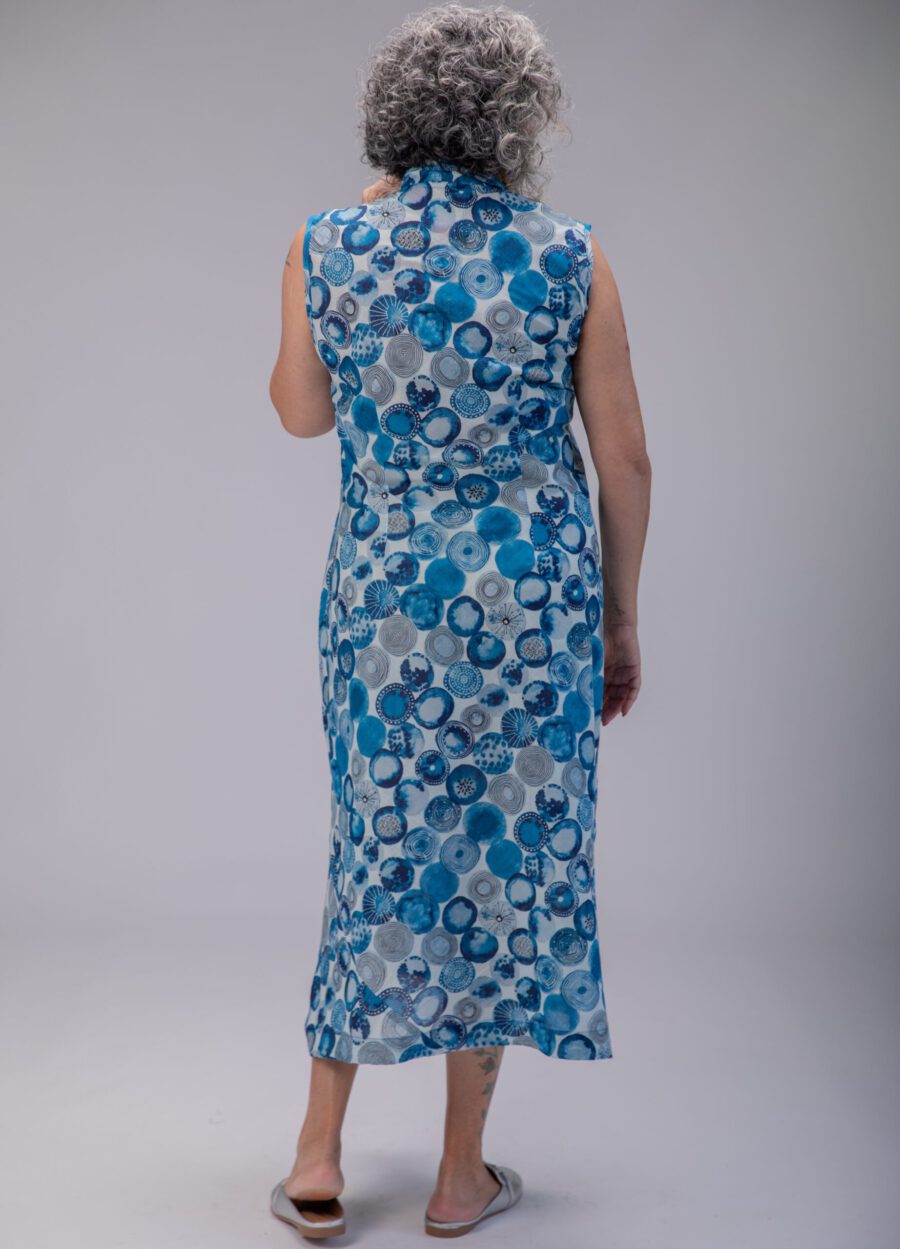 Ossi dress - Uniquely designed dress – Ocean print, white dress with blue sphere print.