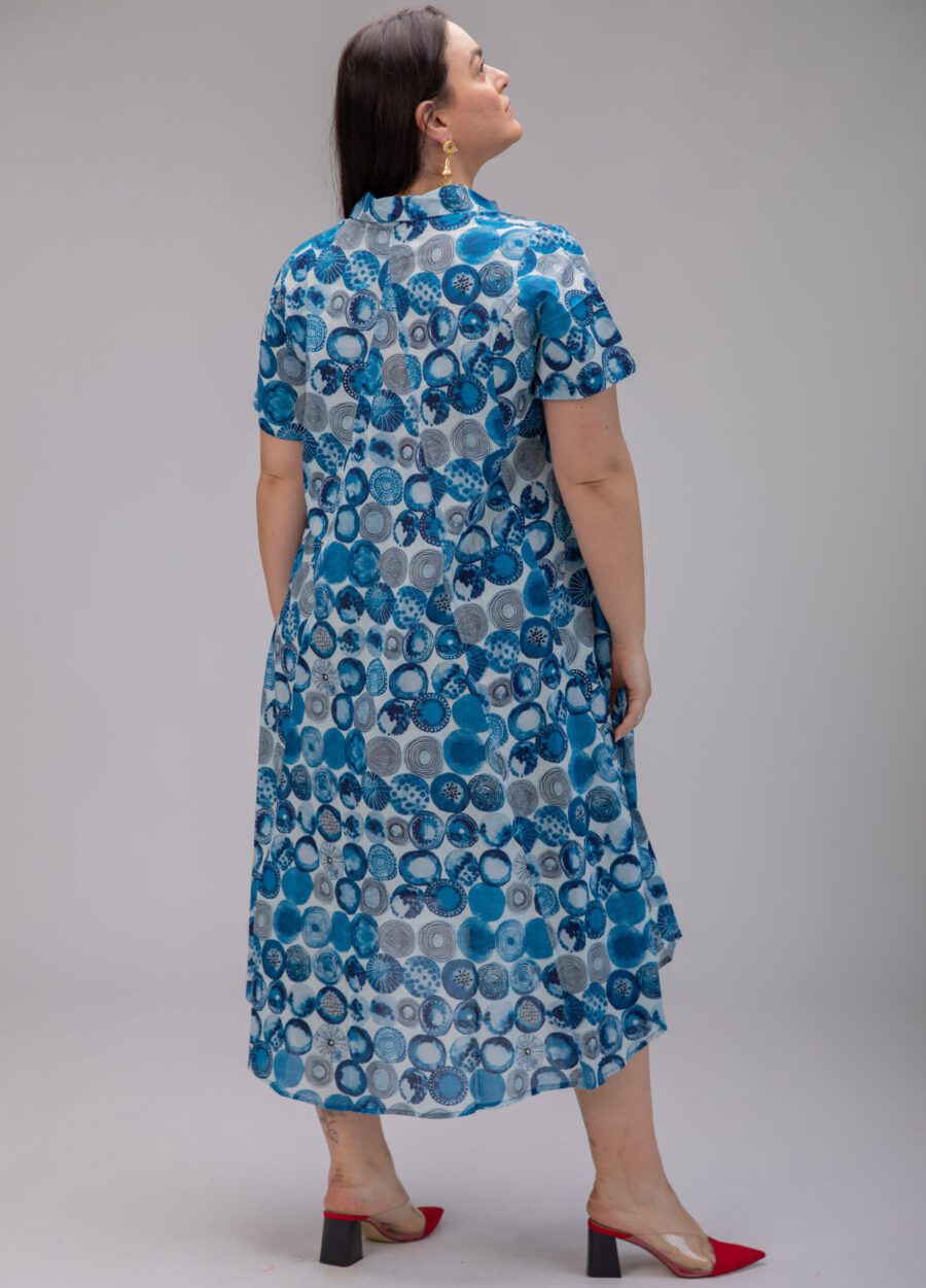 Aiya’le dress | Uniquely designed oversize dress – Ocean print, white dress with blue sphere print.