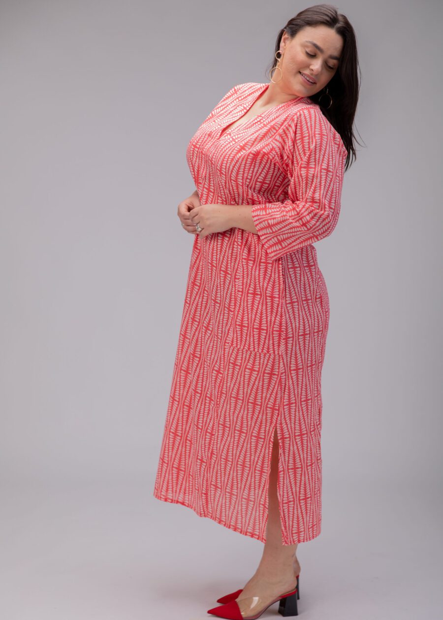 Jalabiya dress | Uniquely designed dress – Red Agam print, Red dress with light pink geometric print