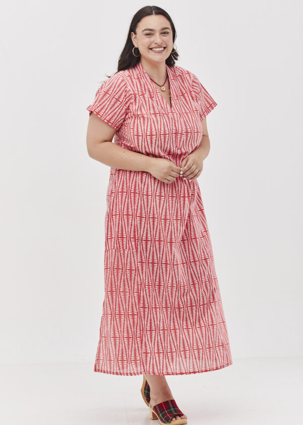 Jalabiya dress | Uniquely designed dress – Red Agam print, Red dress with light pink geometric print