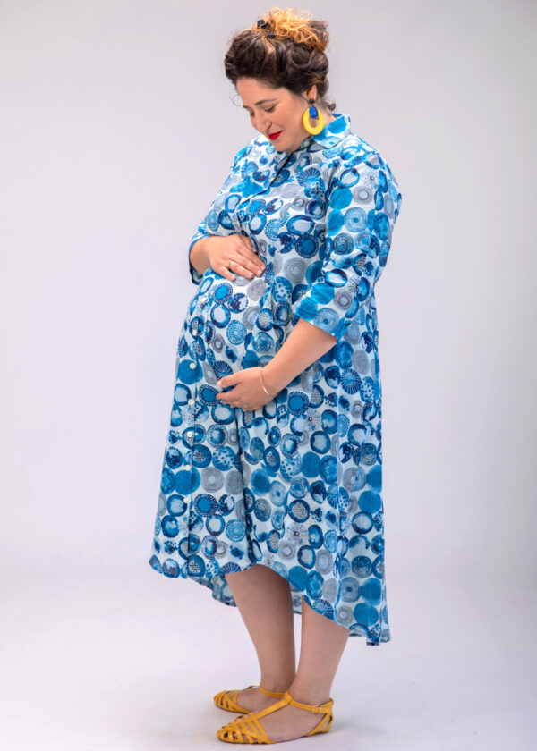 Aiya’le dress | Uniquely designed oversize dress - Ocean print, white dress with blue sphere print.